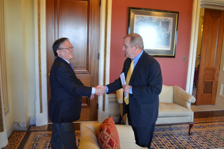 U.S. Senator Dick Durbin (D-IL) met with Mongolian Ambassador Bulgaa Altangerel to discuss the New Mongolian Honorary Consolate in Chicago.